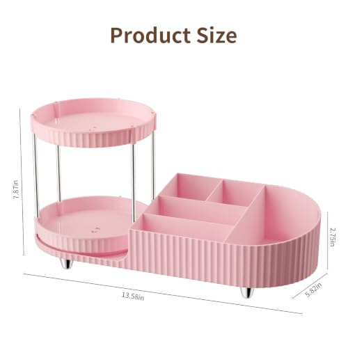 Image of Makeup Organizers for Vanity, 2 Rotating Perfume Trays and 5 Compartments