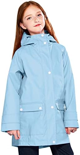 SOLOCOTE Kids Rain Jacket Hooded Lined Rubber RainCoats for Girls Boys Waterproof Windproof, 180806 Light Blue 9-10Y