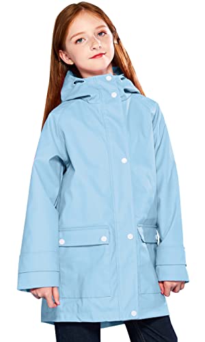 Solocote Kids Rain Jacket Hooded Lined Rubber Raincoats For Girls Boys Waterproof Windproof, 180806 Light Blue 7-8Y #TOP4