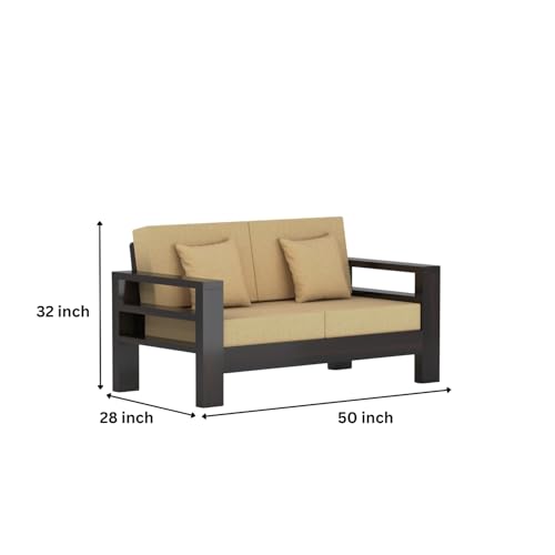 Image of Furniture Solid Sheesham Wood 2 Seater Sofa Set | Multipurpose Wooden Two Seater Lounge Sofa Set Furniture for Living Room, Home and Office (Walnut Finish)