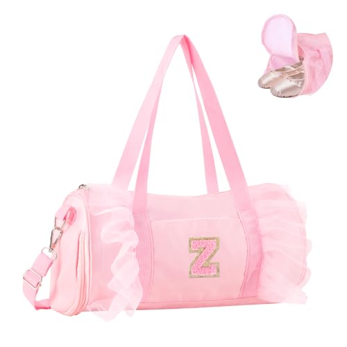 Personalized Initial Dance Bag for Girls 4-6, Small Lace Gym Sport Yoga Cheer Dance Bags Gift for Teen Girls, Cute Letter Kids Ballet Bag Toddler Travel Duffel Tote with Adjustable Straps(Pink-Z)