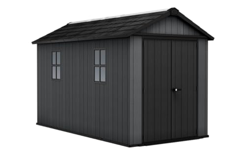 Keter Newton Plus Abri de jardin extérieur, résine Evotech, aspect bois, avec fenêtres, lucarne et peut être fermé (7513)