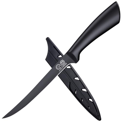 XYJ 7 Inch Fillet Knife Ultra Sharp Kitchen Cutlery,Salmon Fish Steak Meat Cleaver Slicing Carving Knife,Stainless Steel Deboning Knife With Plastic Sleeve