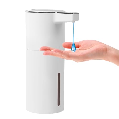 Longzhuo Distributeur de Savon Automatique, 400ml Soap Dispenser, Rechargeable par USB, Adapté à la Cuisine, Salle de Bain (Blanc, Liquide)
