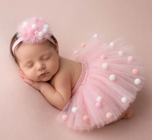 Newborn Photography Outfit Girl Soft Tulle Skirt Matching Headband Set