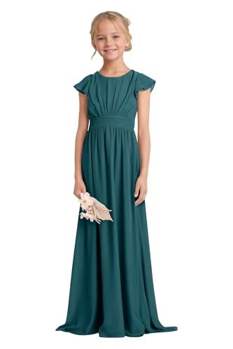 Chiffon Junior Bridesmaid Dress Flower Girl Dress for Wedding Teens Ruffle Sleeves Prom Party Dresses