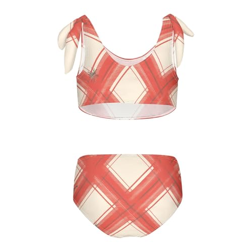 KLL Red Cream Buffalo Plaid Tartan Check Scotland Merry Christmas Girl Two Piece Bikini Set Beach Swimsuit Swimwear Cute2