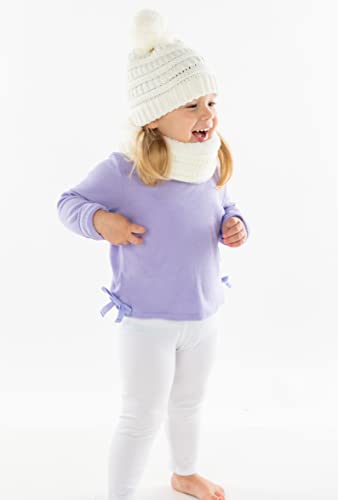 Image of Funky Junque Kids Winter Fleece Lined Neck Warmer Ribbed Knit Pom Pom Winter Beanie Bundle Cold Weather Gaiter Toddler