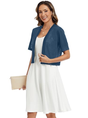 Image of Heymoments Women Thin Shrugs Short Sleeve Lightweight Cropped Tops Open Front Knitted Cardigan for Dress Summer Bolero