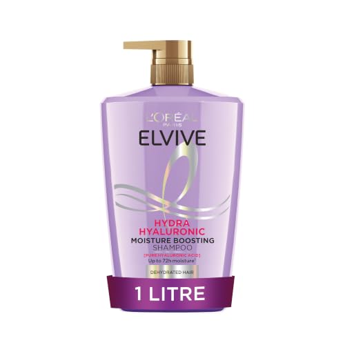 LOréal Paris Shampoo For Dehydrated Hair Elvive Hydra Hyaluronic With Hyaluronic Acid 72H Moisture Boost For Shiny Bouncy Results Suitable For All Hair Textures From Straight To Coily XL 1000ml