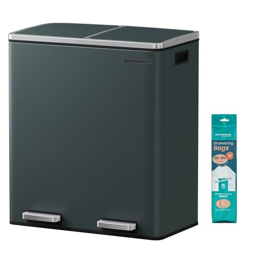 SONGMICS Poubelle à Double Compartiment 2 x 30 L, avec...