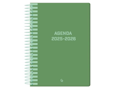 Agenda escolar liderpapel 25-26 espiral classic verde semana vista a5 bilingüe papel fsc 70 gr.