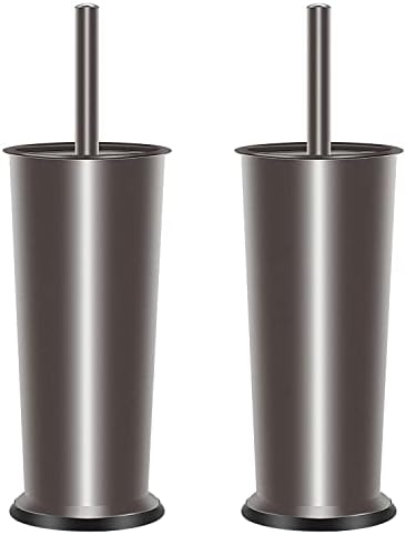YCWIN Toilet Bowl Brush and Holder, 2 Pack Toilet Brushes for Bathroom Cleaning, Toilet Brush Set with Lid for Splash-Proof and Odor-Free, Leakproof Inner Cup, Non-Slip Base, Brushed Bronze Finish