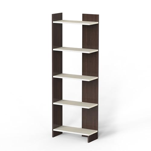 Image of BLUEWUD Lagoon Engineering Wood Multipurpose Floor Corner Stand Bookshelf with Home Decor Display Shelves Wall Book Storage Rack Organizer Cabinet Living Room Bedroom Office Home (Wenge & White)