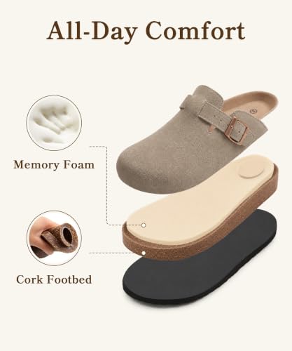 Image of ODOLY Genuine Suede Clogs for Women Men Comfort Cork Footbed Potato Shoes