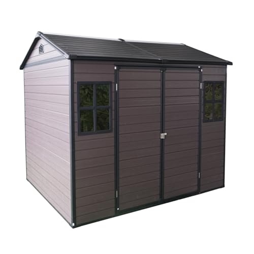 TURRIDU 8 X 6 Ft Outdoor Storage Shed with Floor, Resin Waterproof Shed with 2 Windows and Lockable Door, Utility Tool Shed for Garden, Patio, Backyard (Brown) - Thumbnail 2