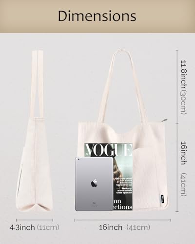 Bolso Tote de pana para mujer con cierre y bolsillos miniatura 4