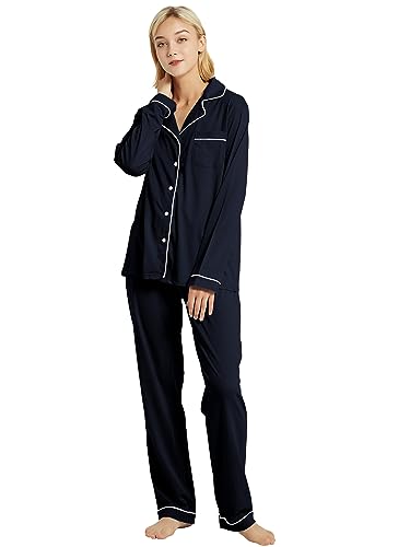 Image of Honypove 100% Cotton Pajama Set for Women Long Sleeve Womens Sleepwear Button Down NightWear Soft Pj Lounge Sets