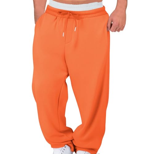 Men Drawstring Long Pants Solid Color Elastic Fake Waist Double-Layer Trousers Double Pocket Baggy Pants Leisure2