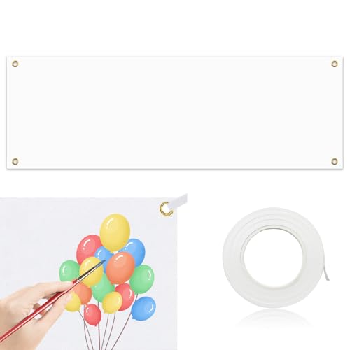 Groes Leeres Banner 300 x 100 cm - Weier Polyester Blanko Banner mit 10 m Hngendem Seil - Lackierbar fr DIY Painting, Hochzeit, Geburtstag, Partys, Outdoor Groes Leeres Banner 300 x 100 cm - Weier Polyester Blanko Banner mit 10 m Hngendem Seil - Lackierbar fr DIY Painting, Hochzeit, Geburtstag, Partys, Outdoor
