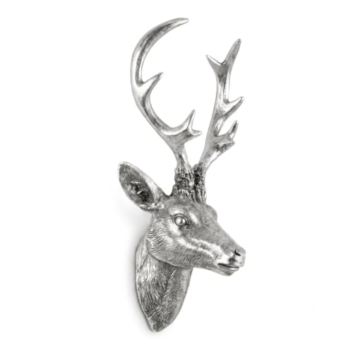 Spetebo Hirschgeweih 10 Ender Wanddeko, Silber Optik, 30x15 cm...