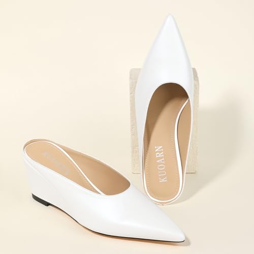 KUOARN Women's Pointed Toe Wedge Mules Slip on High Heel Closed Toe Pumps Comfortable 2.5 Inch Dress Shoes for Office Work Casual Professional Slide Shoes3