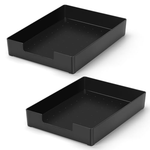 Letter Size A4 Papers Tray Desk Drawer Organizer Tray A4 Plastic Letter Paper Stationery Desk Accessories, Black Holder File Organization for Office, School, Home Storage (2 Pack)