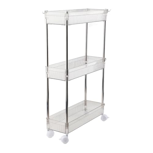 Carrinho de Armazenamento Fino, Carrinho de Armazenamento de Metal Com 2 Ganchos, Carrinho de Rolame