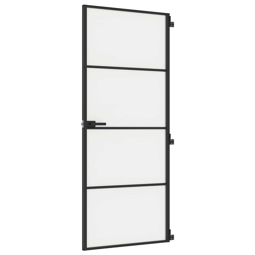 vidaXL Interior Door, Slim Barn Door for Home Internal, Sliding Door Panel with Assembly Kit, Sliding Gate, Black Tempered Glass and Aluminium