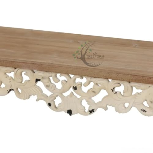 Image of Wooden Carved Console Table in Solid Mango Wood with Antique White Distress Finish for livingroom, Hall, enterway, Office (Large 4ft)