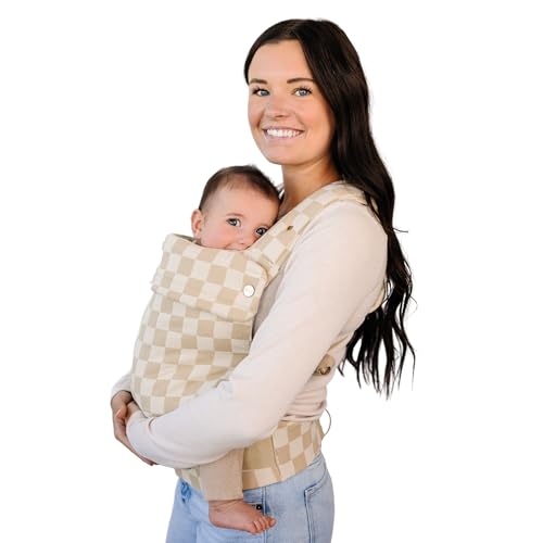 Image of Ava & Oliver Essential Baby Carrier – Ergonomic, Hip-Healthy Soft Structured Carrier for Infants & Toddlers (7–35lbs) - Front and Back Carry, Breathable Fabric, Stylish & Lightweight (Almond Check)