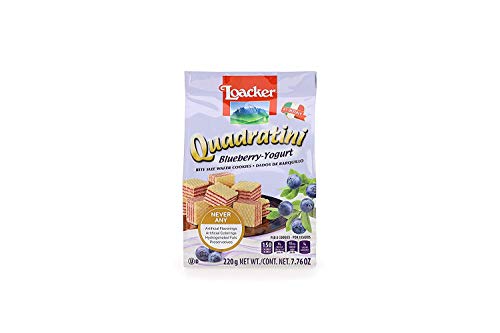 Loacker Quadratini Premium Blueberry-Yogurt Wafer Cookies, 220g/7.76oz.