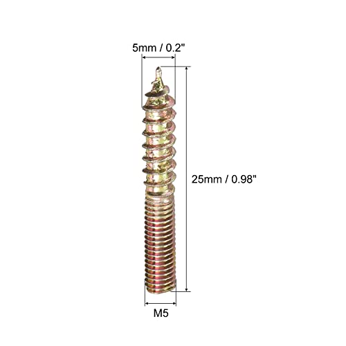 Image of uxcell M5x25mm Hanger Bolts, 120pcs Double Ended Thread Dowel Screws for Wood Furniture Connecting
