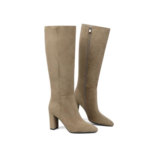 Image of Modatope Knee High Boots Women Pointed Toe Boots Chunky Heels Side Zipper | Fall Spring Winter Fashion Dress Tall Boots, Evening Bridal office Long Boots