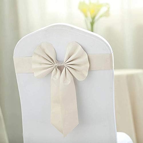 Balsa Circle 50 pcs Ivory Reversible Satin Faux Leather Bow Tie Chair Sashes with Buckles - Wedding Ceremony Reception Decorations