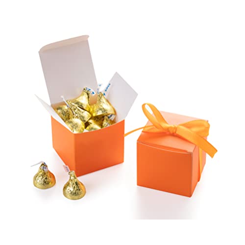 AWELL Orange Gift Candy Box Bulk 2x2x2 inches with Orange Ribbon Party Favor Box for Graduation Halloween Party,Pack of 50