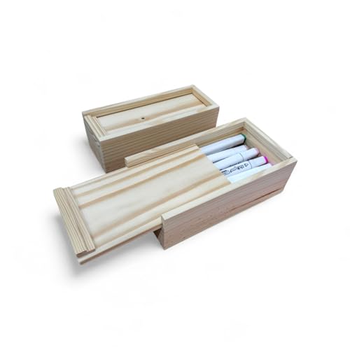 Estojo de Madeira com Tampa Deslizante, Natural, 23cm x 12cm x 7cm, Caixa Organizadora em Madeira