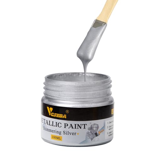 VGSEBA Acrylic Paint Metallic Silver, Non Toxic, Non Fading, 100ml Silver Leaf Paint for Art, Painting, Handcrafts, Ideal for Canvas Wood Clay Fabric Craft Supplies Visit the Store