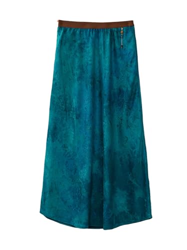 Jupe midi en soie fluide jacquard floral bleu pour look décontracté