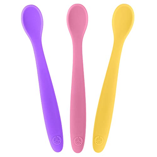 Image of WeeSprout Silicone Baby Spoons - First Stage Infant Feeding Utensils With Soft-Tip, Bendable Kitchenware for Parent & Self-Feeding, Ultra-Durable, Dishwasher Safe, Travel Case, Set of 3