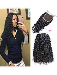 Deep Wave 3 Bundles With Closure Middle Part (16 18 20 &14cl) 8A Brazilian Virgin Deep Wave Human Hair Bundles With 4x4 Lace Closure Baby Hair