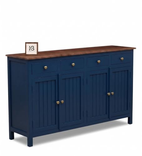 Image of Solid Wood Madrid Sideboard | Sideboard Cabinet (L) | Finish Premium Acrylic Midnight Blue