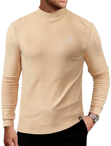Image of Herberton Mens Mock Turtleneck Shirts Thermal Fleece Casual Undershirt | Mockneck, Long Sleeve, Warm Fleeced, Regular Fit, Soft Feel, Stretchy, Solid Color, Embroidery Design, Cold Weather, S-2XL