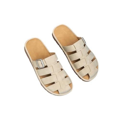 Genuine Leather Top Half Slippers Women's High Rise Thick Sole Sandals Casual Roman Shoes