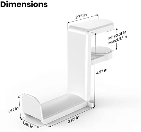 EURPMASK PC Gaming Headset Stand - Adjustable Clamp-on Headphone Stand, 360 Degree Swivel & Cable Clip Organizer - White