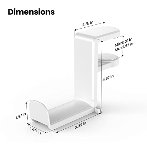 EURPMASK PC Gaming Headset Stand - Adjustable Clamp-on Headphone Stand, 360 Degree Swivel & Cable Clip Organizer - White