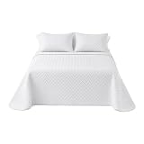 various Colcha Bouti Blanca Cama 150 cm, Colcha Ligera 100% Poliéster con 2 x Funda de Cojín 50 x 70 cm