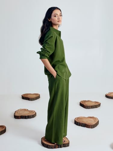 Image of FIORRA Women's Linen-Blend Loose Relaxed Fit Co-Ord Set