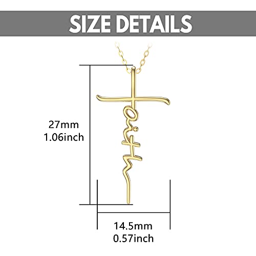 Fencci Solid 14K Yellow Gold Faith Cross Necklace For Women, Real Gold Crucifix Crosses Pendant Necklace Faith Jewelry Birthday Christmas Gifts #TOP2