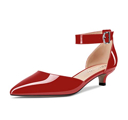 Image of Aachcol Women Kitten Low Heel Ankle Strap Pumps Pointed Toe Sandals Dress Shoes Party Office Wedding 1.5 Inch